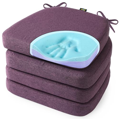 SUNROX Cooling Gel Memory Foam Chair Cushions 26 Thick UShaped DualLayer Comfort Dining Chair Pads Non Slip Seat Cushion with Ties for Indoor Kitchen Office 17x16 Set of 4 Dusty Lavender - Image 1
