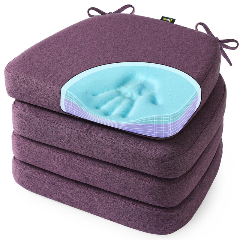 SUNROX Cooling Gel Memory Foam Chair Cushions 26 Thick UShaped DualLayer Comfort Dining Chair Pads Non Slip Seat Cushion with Ties for Indoor Kitchen Office 17x16 Set of 4 Dusty Lavender - Image 2