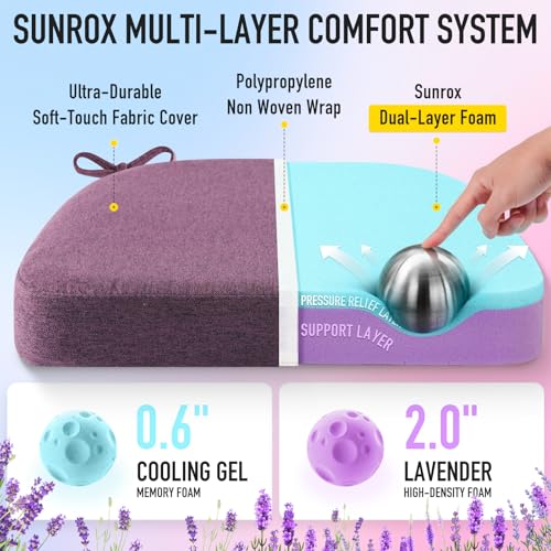 SUNROX Cooling Gel Memory Foam Chair Cushions 26 Thick UShaped DualLayer Comfort Dining Chair Pads Non Slip Seat Cushion with Ties for Indoor Kitchen Office 17x16 Set of 4 Dusty Lavender - Image 3