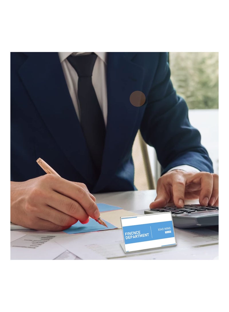 KASTWAVE Sign Display Holder, 20PCS Mini Sign Holder, Clear Acrylic Sign Display Holder with Blank Labels, Tag Label Counter Top Stand, Horizontal Slanted L-Shape Acrylic Name Card Price Card (80mm x 50mm) - Image 4