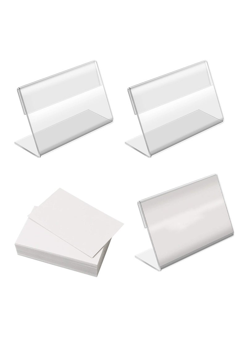 KASTWAVE Sign Display Holder, 20PCS Mini Sign Holder, Clear Acrylic Sign Display Holder with Blank Labels, Tag Label Counter Top Stand, Horizontal Slanted L-Shape Acrylic Name Card Price Card (80mm x 50mm) - Image 2