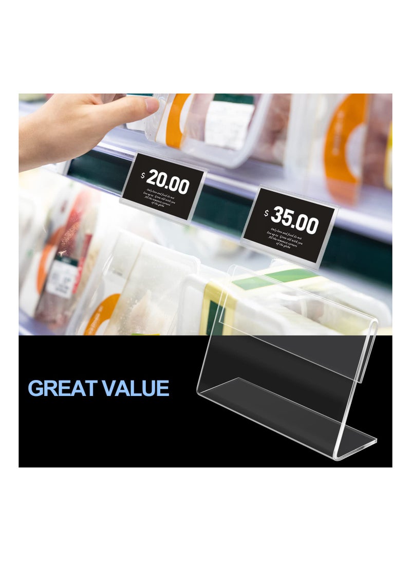 KASTWAVE Sign Display Holder, 20PCS Mini Sign Holder, Clear Acrylic Sign Display Holder with Blank Labels, Tag Label Counter Top Stand, Horizontal Slanted L-Shape Acrylic Name Card Price Card (80mm x 50mm) - Image 5
