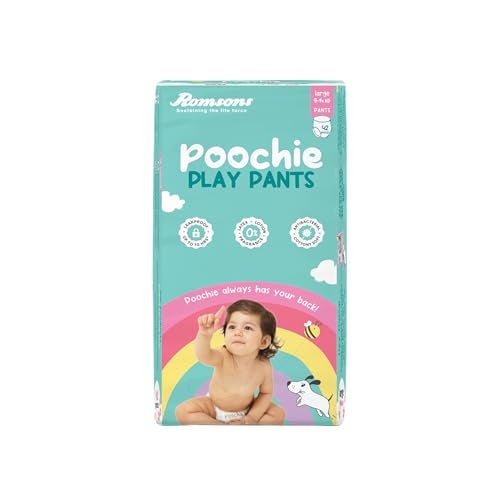 Romsons Poochie Play Pants Baby Diapers - L (42 Pieces) | Suitable for 9-11 KG | 360° Comfort Fit and Leakproof Upto 10 Hrs. - Image 1