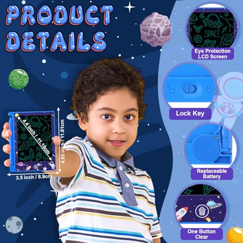 Nezyo 24 Pack Space Party Favors 46 Mini LCD Writing Tablet for Kids Space Checked Board Drawing Tablet Erasable Reusable Electronic Drawing Pads for Birthday Party Supplies Gifts - Image 5