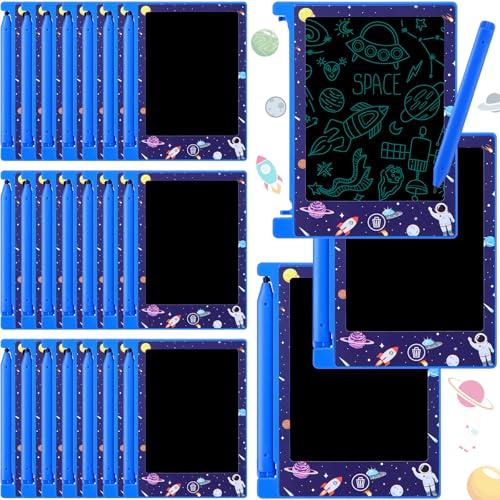 Nezyo 24 Pack Space Party Favors 46 Mini LCD Writing Tablet for Kids Space Checked Board Drawing Tablet Erasable Reusable Electronic Drawing Pads for Birthday Party Supplies Gifts - Image 1