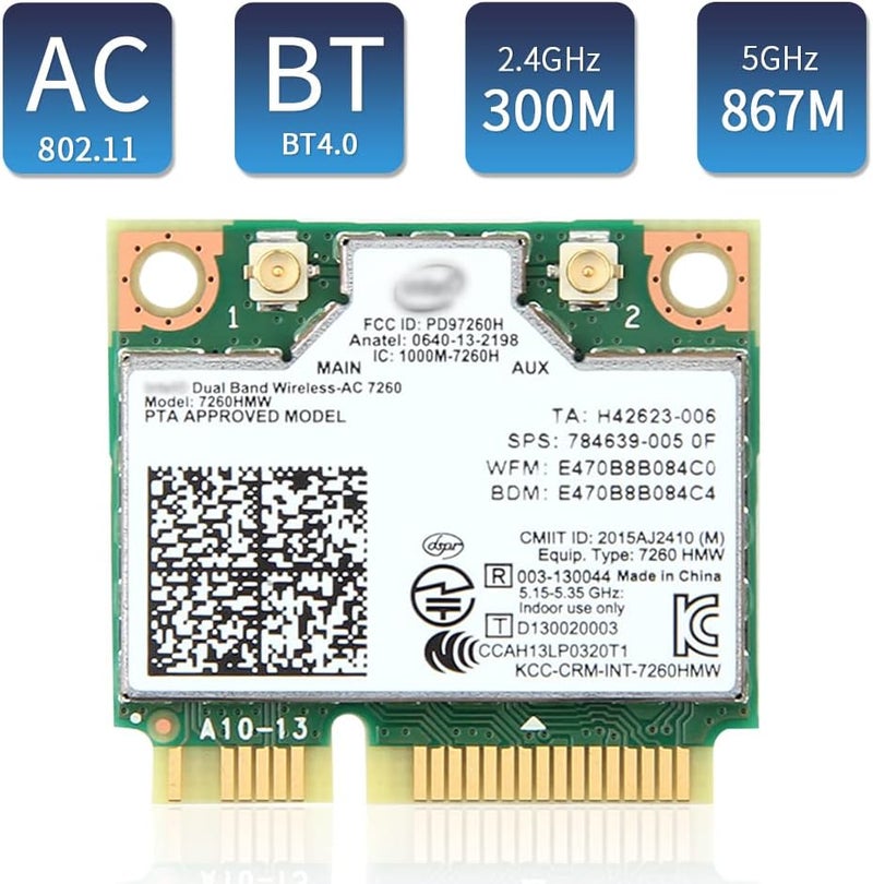 REKONG بطاقة واي فاي Mini PCIe Wireless-AC 7260 مع بلوتوث 4.0 لجهاز الكمبيوتر - محول شبكة مزدوج النطاق 867Mbps 5GHz/300Mbps 2.4GHz، متوافق مع ويندوز 10/8/7 - Image 5