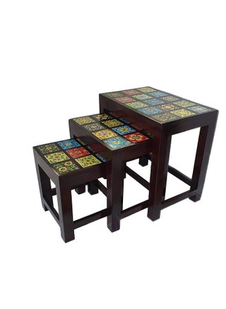 pranjals house Handicraft Wooden Stool Nesting Table Bedside Table Side Table for Living Room Sofa Side Corner Table Teak Wood Furniture Nesting Table Multi Color Set of 3 - pzsku/Z6E73E7AFA4853E39E8A1Z/45/1748244422/bd9d7668-aadc-465a-8251-40f411cfe526