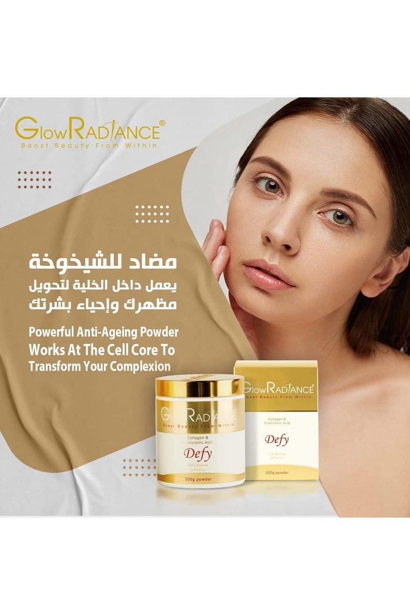 Glow Radiance بودرة جلو راديانس ديفي - كولاجين نقي 100% وحمض الهيالورونيك | بودرة وجه للتنظيف العميق وإزالة السموم - تساعد في علاج حب الشباب وتجديد البشرة، 200 جرام - Image 3