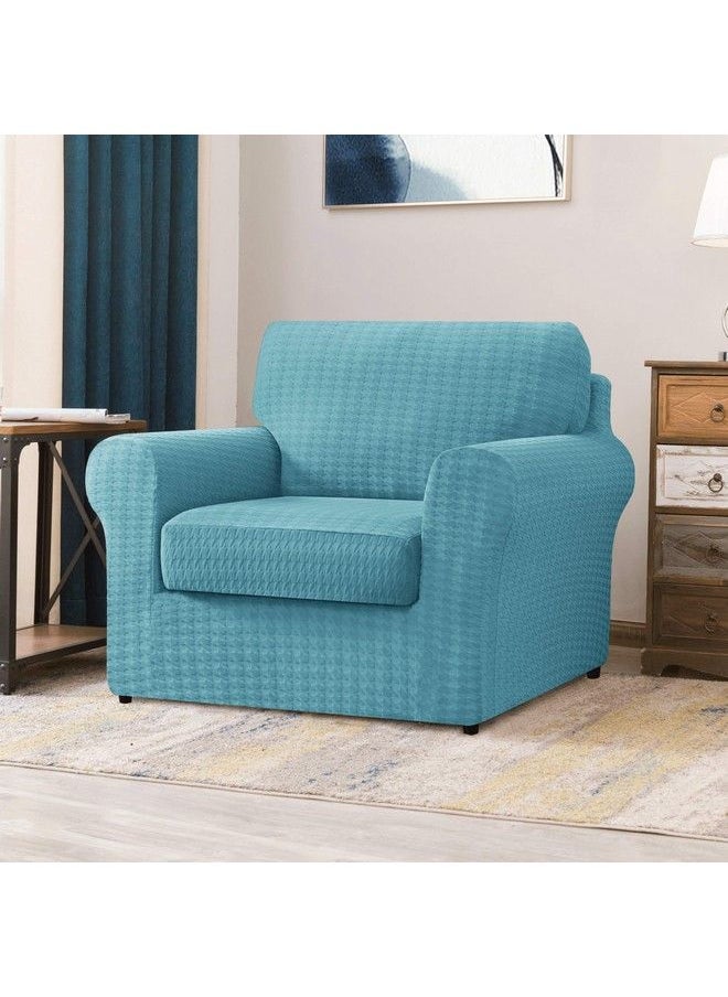 CHUN YI - 3 Piece Armchair Sofa Cover 1 Seater Stretch Couch Slipcover With One Separate Backrest And Cushion With Elastic Band Houndstooth Fabric(Smoky Blue) - Image 1