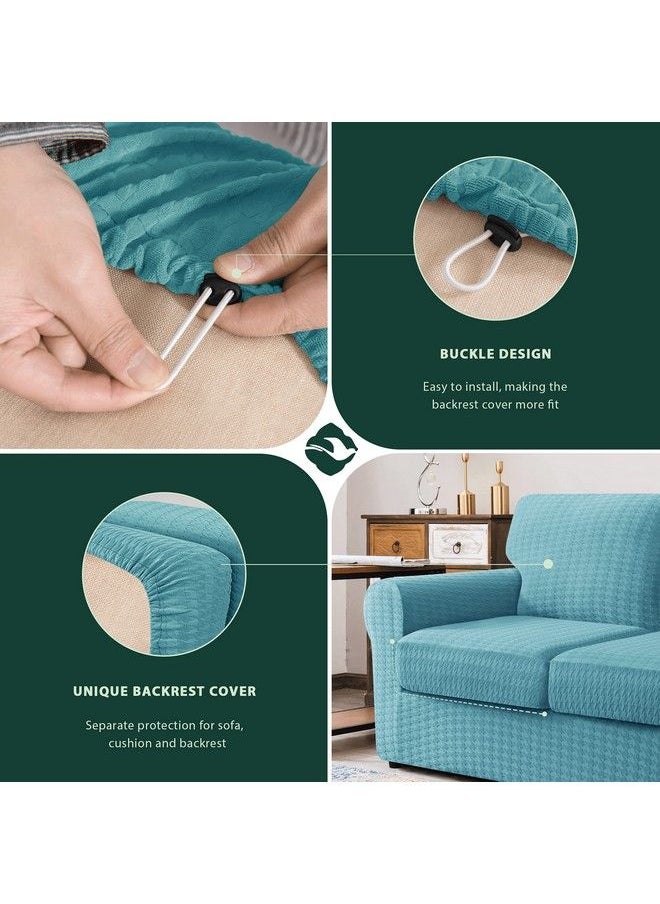 CHUN YI - 3 Piece Armchair Sofa Cover 1 Seater Stretch Couch Slipcover With One Separate Backrest And Cushion With Elastic Band Houndstooth Fabric(Smoky Blue) - Image 1