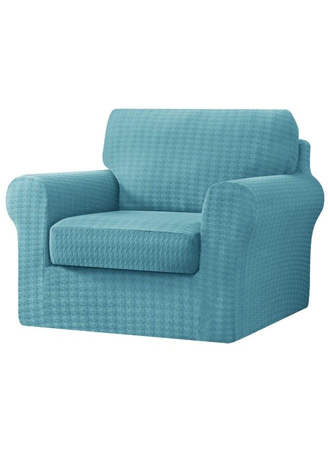 CHUN YI - 3 Piece Armchair Sofa Cover 1 Seater Stretch Couch Slipcover With One Separate Backrest And Cushion With Elastic Band Houndstooth Fabric(Smoky Blue) - Image 1