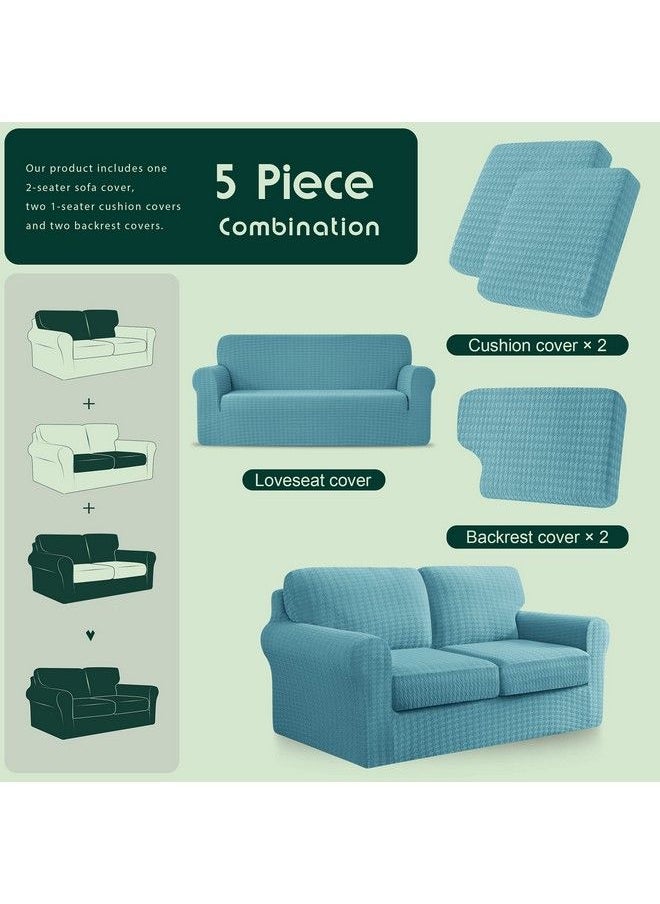 CHUN YI - 3 Piece Armchair Sofa Cover 1 Seater Stretch Couch Slipcover With One Separate Backrest And Cushion With Elastic Band Houndstooth Fabric(Smoky Blue) - Image 1