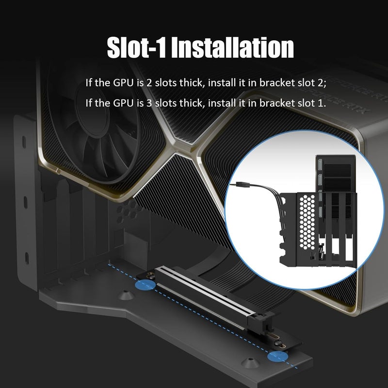 قوس دعم بطاقة الرسوميات ثلاثي الفتحات من GLOTRENDS مع كابل رافع PCIe 5.0 بطول 150 مم للتركيب العمودي، متوافق مع RTX5090 وRTX4090 وRX9070 وRX7900، وحالات الكمبيوتر ذات تصميم فتحات PCI المفتوحة 7/8. - Image 5