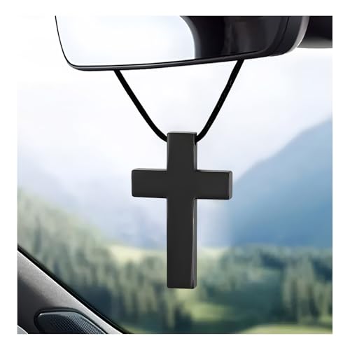 Wevdn Cross Hanging Ornaments for Car Rear View Mirror Premium Alloy Waterproof Cross Car Hanging Ornament Simple Cross Pendant Rear View Mirror Accessories for Car Truck Home Decor Black - Image 1