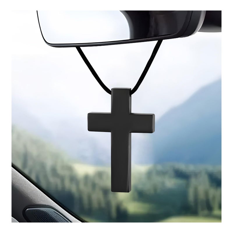 Wevdn Cross Hanging Ornaments for Car Rear View Mirror Premium Alloy Waterproof Cross Car Hanging Ornament Simple Cross Pendant Rear View Mirror Accessories for Car Truck Home Decor Black - Image 3