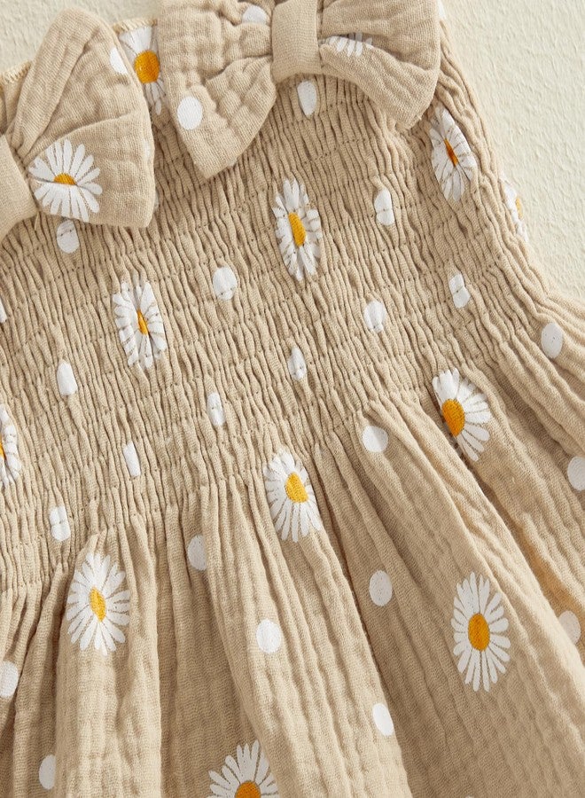 Brvxia Toddler Baby Girl Clothes Summer Outfits Daisy Print Sleeveless Shirt Tops Cute Shorts Set 12 18 24 Months 2T 3T (Khaki, 2-3T) - Image 5