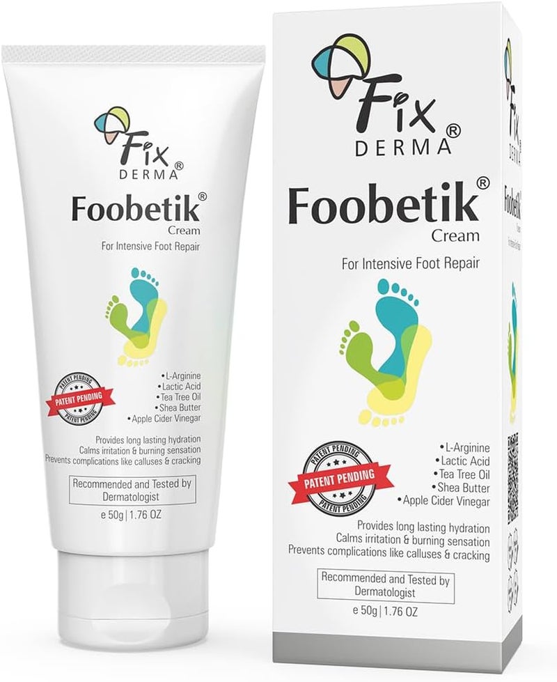 Fixderma Foobetik Cream with Lactic Acid Foot Cream for Diabetic Feet Foot Moisturiser Foot Cream for Dry Cracked Feet Heel Repair Paraben Free 50gm