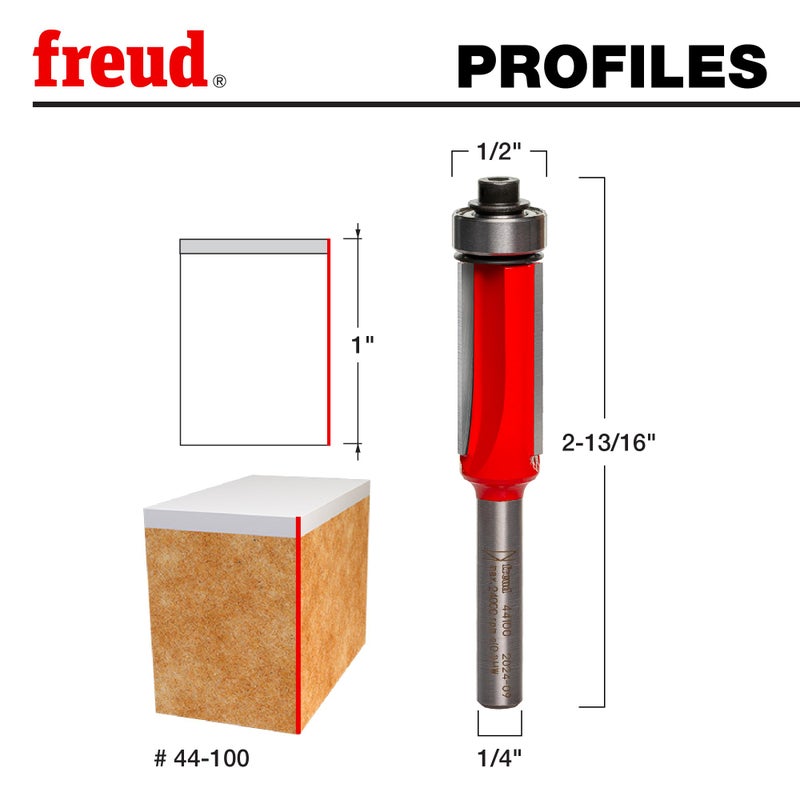 Freud 1/2"" (Dia.) Bearing Flush Trim Bit with 1/4"" Shank (44-100)", multi - Image 2