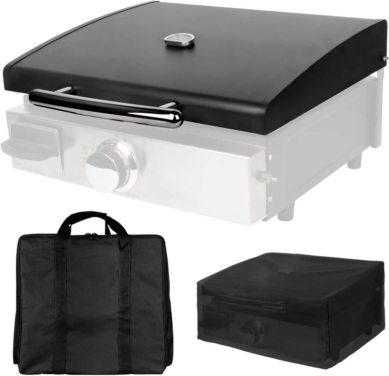 EasiBBQ 5010 Hard Cover Hood with Temperature Gauge for Blackstone 17 inch Table Top Griddle, and Heavy Duty Grill Cover & Bag for Blackstone 17" Table Top Griddles, Black - Image 1