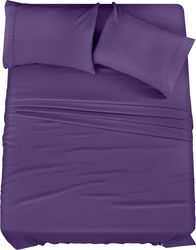 QUEEN SHEET SET 4 PIECE BED SHEETS FOR QUEEN SIZE BED SOFT AND BREATHABLE MICROFIBER INCLUDES 1 FITTED SHEET 1 FLAT SHEET AND 2 PILLOWCASES EGG PLANT