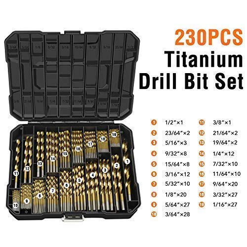 ENERTWIST Titanium Drill Bit Kit Set for Metal and Wood 230-Piece - Coated HSS Conventional 118 Deg Tip from 3/64inch up to 1/2 Inch, ET-DBA-230A - Image 3