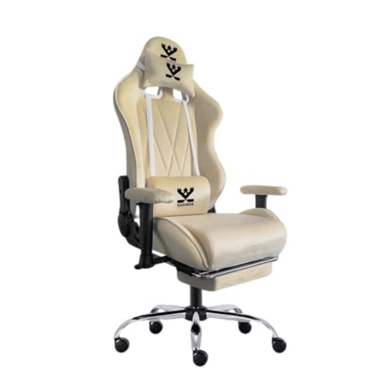 Gaming and office chair for professional and home use, premium velvet fabric in beige, supports up to 180kg with ergonomic comfort and modern style - Image 1