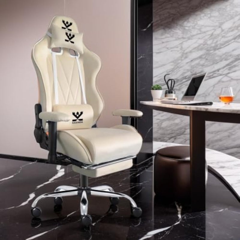 Gaming and office chair for professional and home use, premium velvet fabric in beige, supports up to 180kg with ergonomic comfort and modern style - Image 2