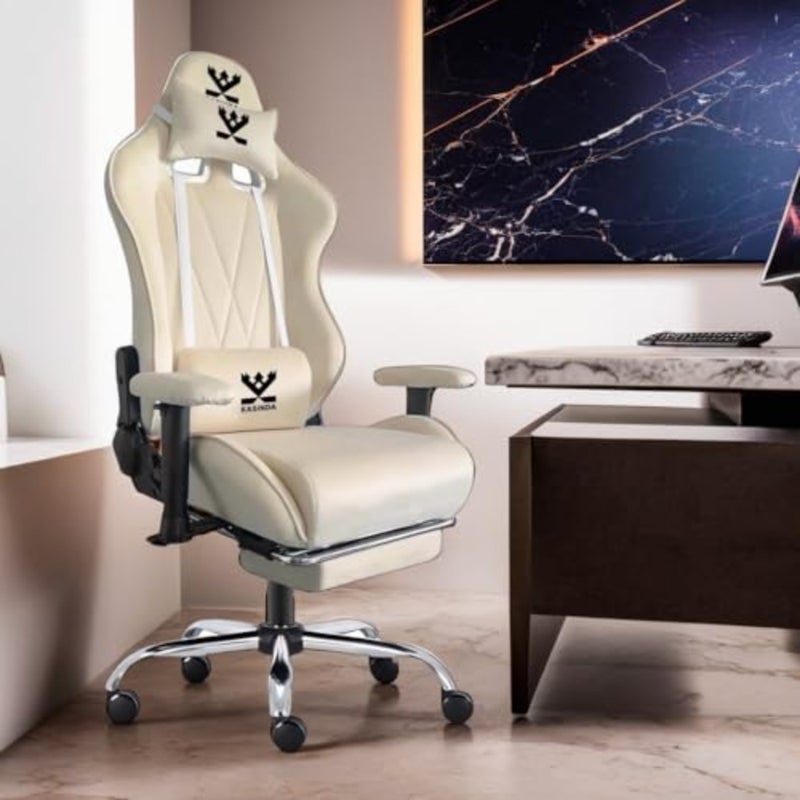 Gaming and office chair for professional and home use, premium velvet fabric in beige, supports up to 180kg with ergonomic comfort and modern style - Image 5