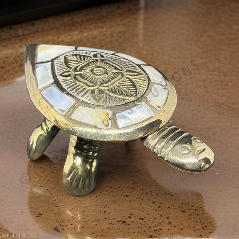 Salvus APP SOLUTIONS Brass Artistic Elegance Marble Design Print Brass Turtle Sculpture for Home Decor Golden_35 Inch - Image 1