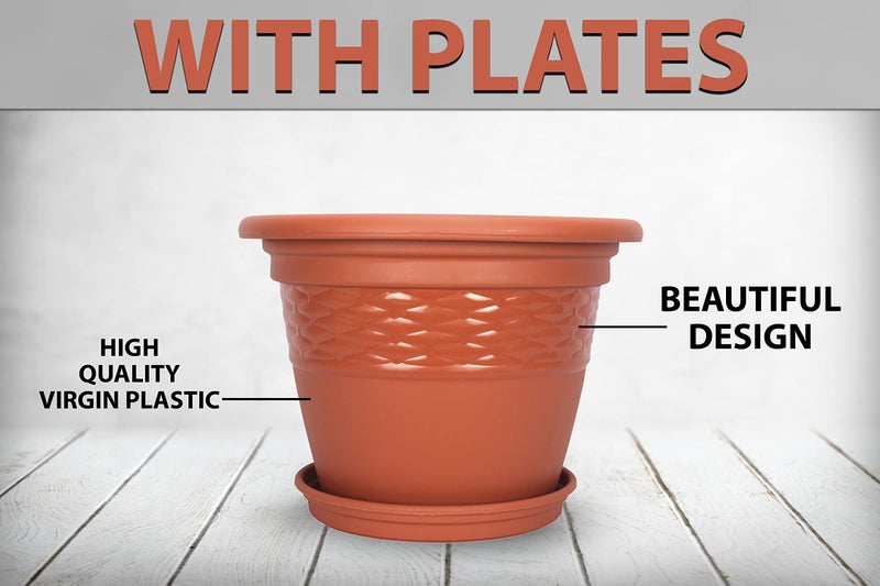 Halsey Clean Home Round Virgin Plastic Modern Design Durable Plastic Plant Pot for Gardening (Pack of 4) (POTS with Tray, LARGE-09 INCH) - Image 2