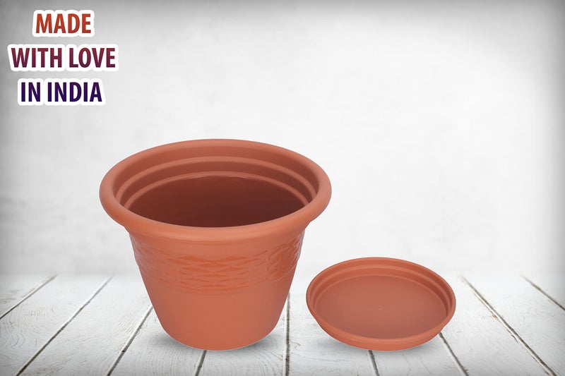 Halsey Clean Home Round Virgin Plastic Modern Design Durable Plastic Plant Pot for Gardening (Pack of 4) (POTS with Tray, LARGE-09 INCH) - Image 5