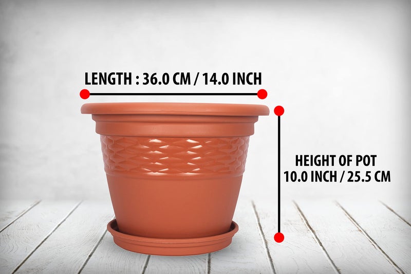 Halsey Clean Home Round Virgin Plastic Modern Design Durable Plastic Plant Pot for Gardening (Pack of 4) (POTS with Tray, LARGE-09 INCH) - Image 3