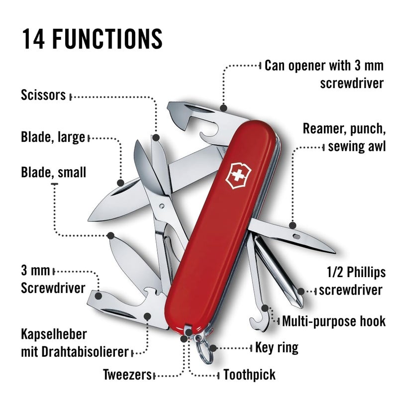 Victorinox Super Tinker Swiss Army Knife, 14 Function Swiss Made Pocket Knife with Large Blade, 2 Screwdrivers and Multipurpose Hook - Red - Image 4