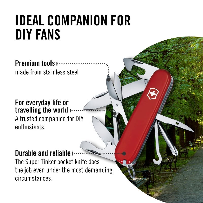 Victorinox Super Tinker Swiss Army Knife, 14 Function Swiss Made Pocket Knife with Large Blade, 2 Screwdrivers and Multipurpose Hook - Red - Image 5