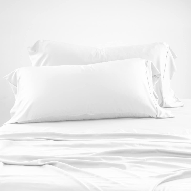 Olive + Crate Tencel Eucalyptus Cooling Pillow Cases for Hot Sleepers - Moisture Wicking  Temperature Regulating  Queen Size Silk Pillowcase - Smooth Sateen Weave  Naturally Produced (2 Pack)  White