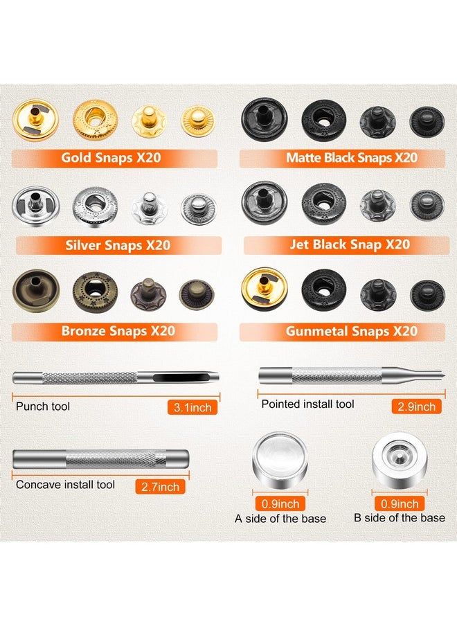Alritz - 120 Set Leather Snap Fasteners Kit 12.5Mm Metal Button Snaps Press Studs With 4 Setter Tools 6 Color Leather Snaps For Clothes Jackets Jeans Wears Bracelets Bags - Image 1