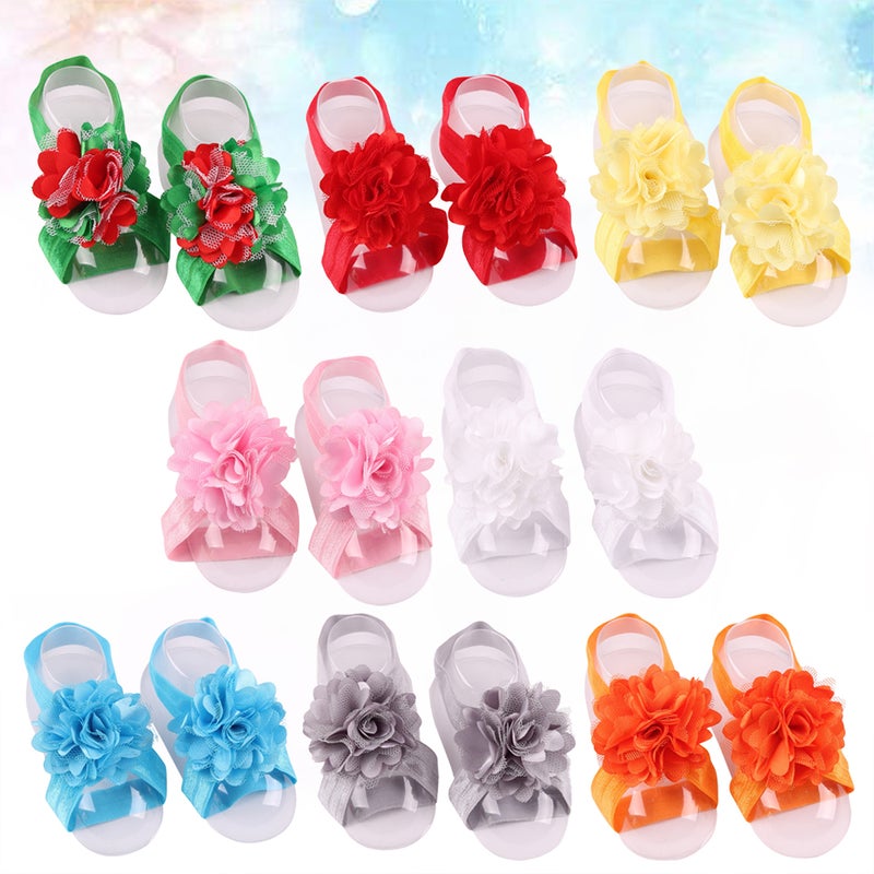 PCS Colorful Foot Bands Beautiful Baby Infant Girls Flower Foot Ties Barefoot Sandals Shoes Photo Props (Random Color) - Image 5