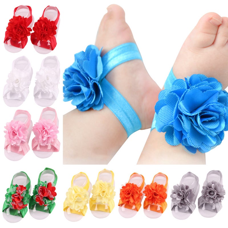 PCS Colorful Foot Bands Beautiful Baby Infant Girls Flower Foot Ties Barefoot Sandals Shoes Photo Props (Random Color) - Image 4