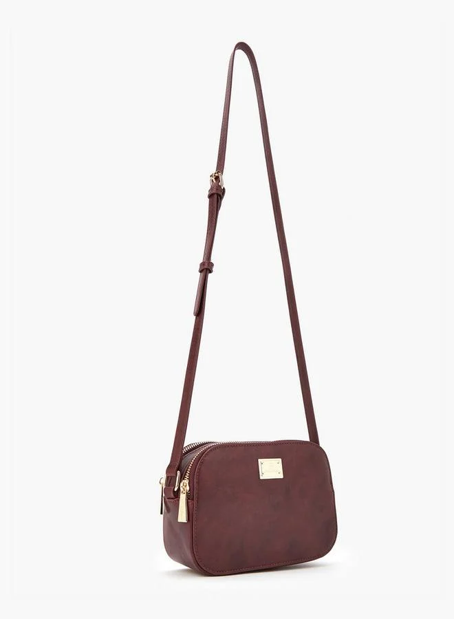 Flora Bella By Shoexpress Solid Crossbody Bag with Adjustable Strap and Zip Closure