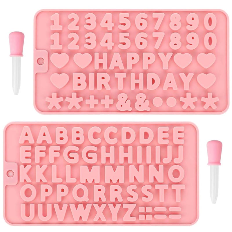 weizedm 2 pcs Number Chocolate Molds and Letter Silicone Molds, with 2 Droppers, Happy Birthday Cake Decorations Baking Mould,for Chocolate, Candy, ice cubes,cake cookies - Image 1