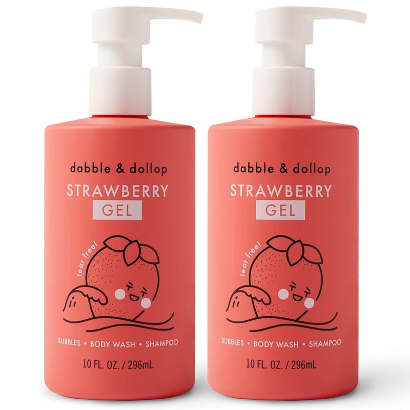Dabble & Dollop Dabble  Dollop Strawberry Body Wash  Shampoo  3 in 1 Natural Bubble Bath for Kids USAMade Paraben  Sulfate Free Vegan GlutenFree TearFree 10oz Pack of 2