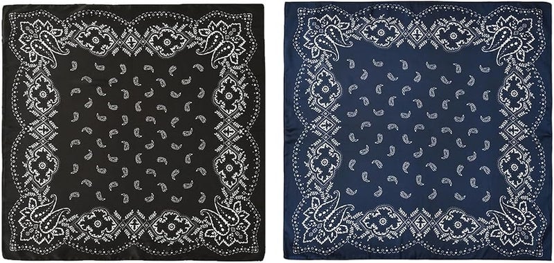 Navy Blue Cashew Flower Print Satin Scarf Unisex Bandana for Women and Men - Image 5