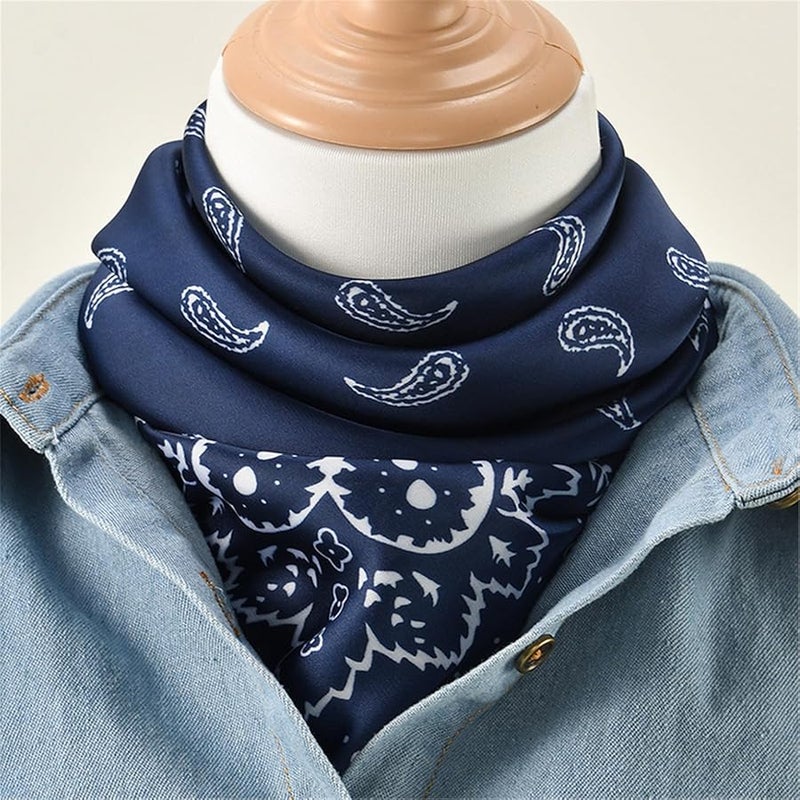 Navy Blue Cashew Flower Print Satin Scarf Unisex Bandana for Women and Men - Image 4
