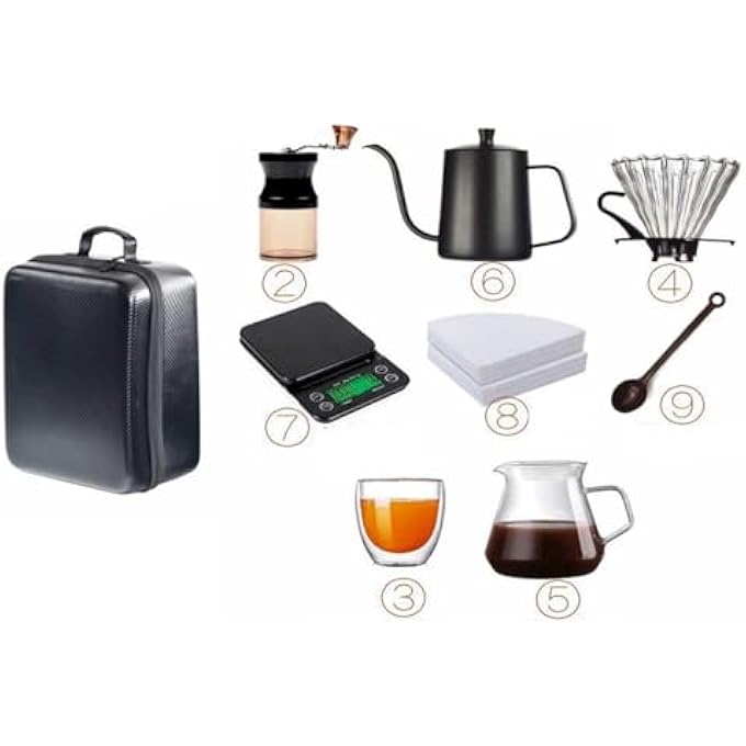 ADAK 12 In 1 V60 Coffee Kit  Pour Over Coffee Maker  Includes Coffee Scale Glass Dripper Hand Mill Pour Pot Paper Filter And Double Mugs - Image 5