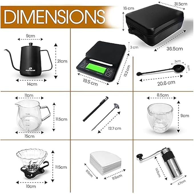 ADAK 12 In 1 V60 Coffee Kit  Pour Over Coffee Maker  Includes Coffee Scale Glass Dripper Hand Mill Pour Pot Paper Filter And Double Mugs - Image 3