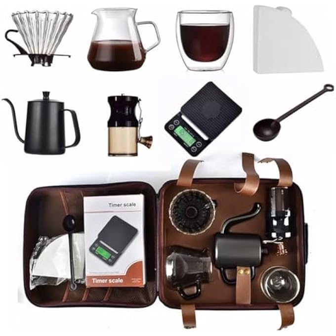 ADAK 12 In 1 V60 Coffee Kit  Pour Over Coffee Maker  Includes Coffee Scale Glass Dripper Hand Mill Pour Pot Paper Filter And Double Mugs - Image 4