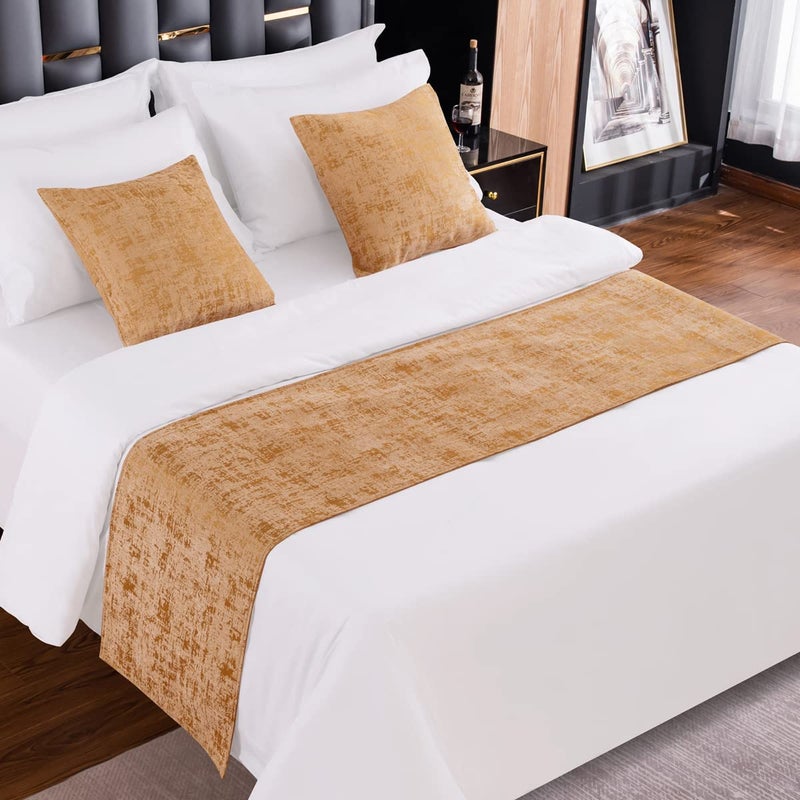 AMBERIS AMBERIS Bed Runner Gold Chenille Soft No Fading Modern Bed Scarf 