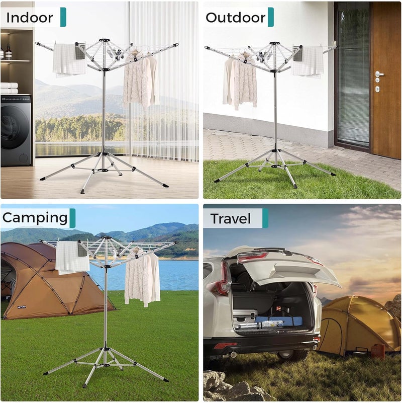 JS HANGER Indoor and Outdoor Portable Clothes Drying Rack with 4 Rotatable Arms for Hangers, 4 Legs, Collapsible Umbrella Laundry Air Dryer with 65 ft. of Hanging Space - Silver - Image 2