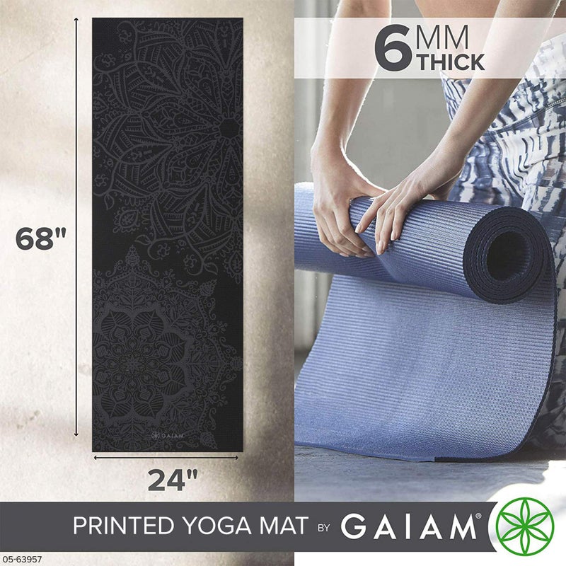 Gaiam Yoga Mat Premium Print Extra Thick Non Slip Exercise & Fitness Mat for All Types of Yoga, Pilates & Floor Workouts, Midnight Mandala, 6mm - Image 2