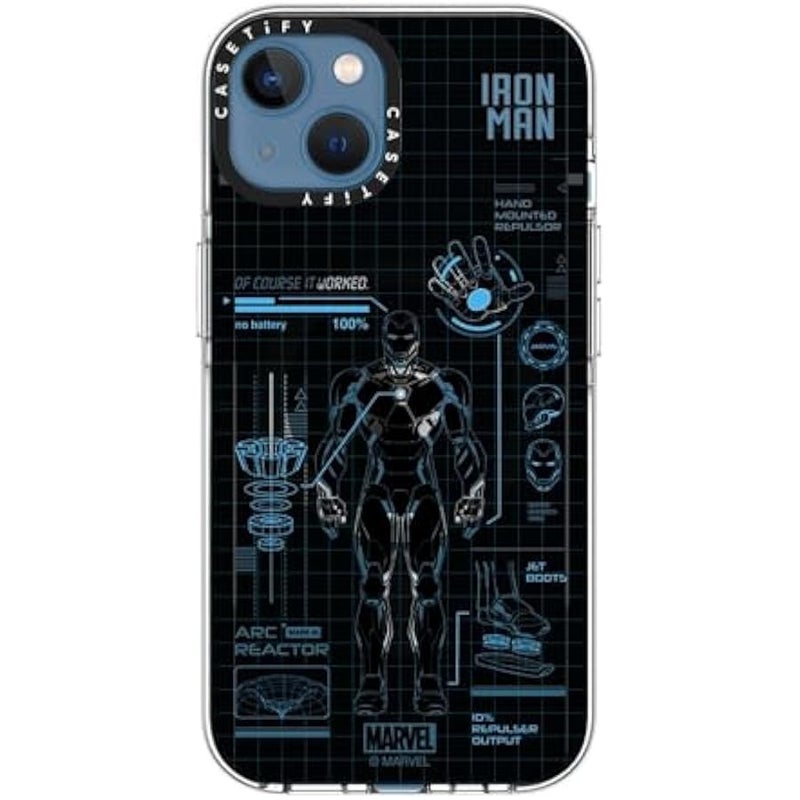 Casetify Clear iPhone 13 Case 【Iron Man Co-Lab/Not Yellowing / 6.6ft Drop Protection/Compatible with Magsafe】 - Iron Man Blue Print Tech - Blue - Clear - Image 5